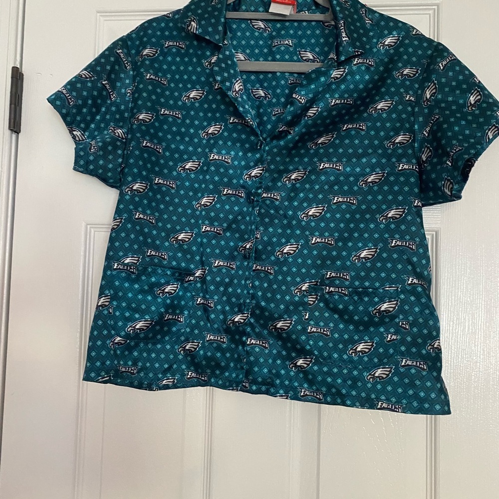 Official NFL Philadelphia Eagles Women’s Short Pajama Set Top Front Pockets Sz M